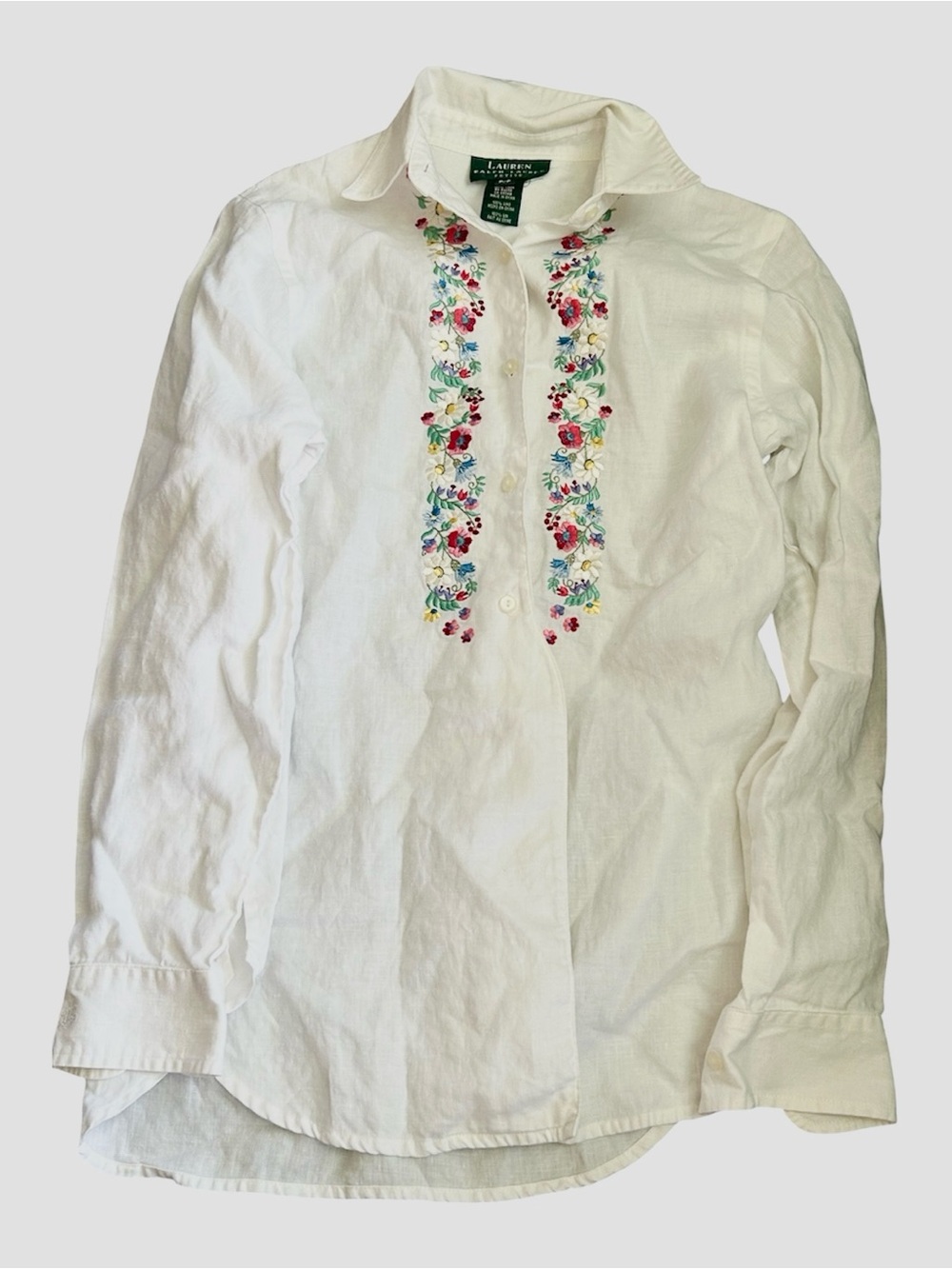 Ralph Lauren White Button-Down Shirt with Multicolor Floral Embroidery - Picture 4 of 7